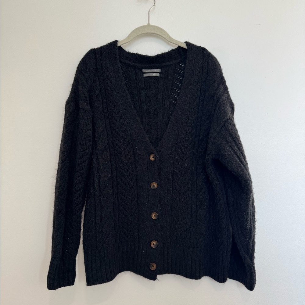 Black Cable Knit Cardigan Sweater